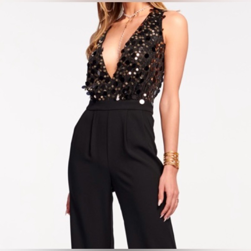 Black Sequin Plunge Jumpsuit